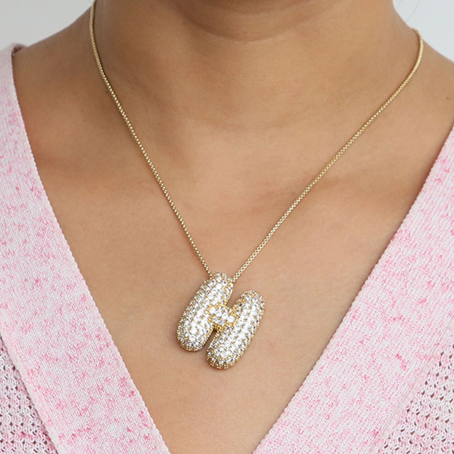 Elegant brass zircon balloon bubble chubby 26 English letter necklace