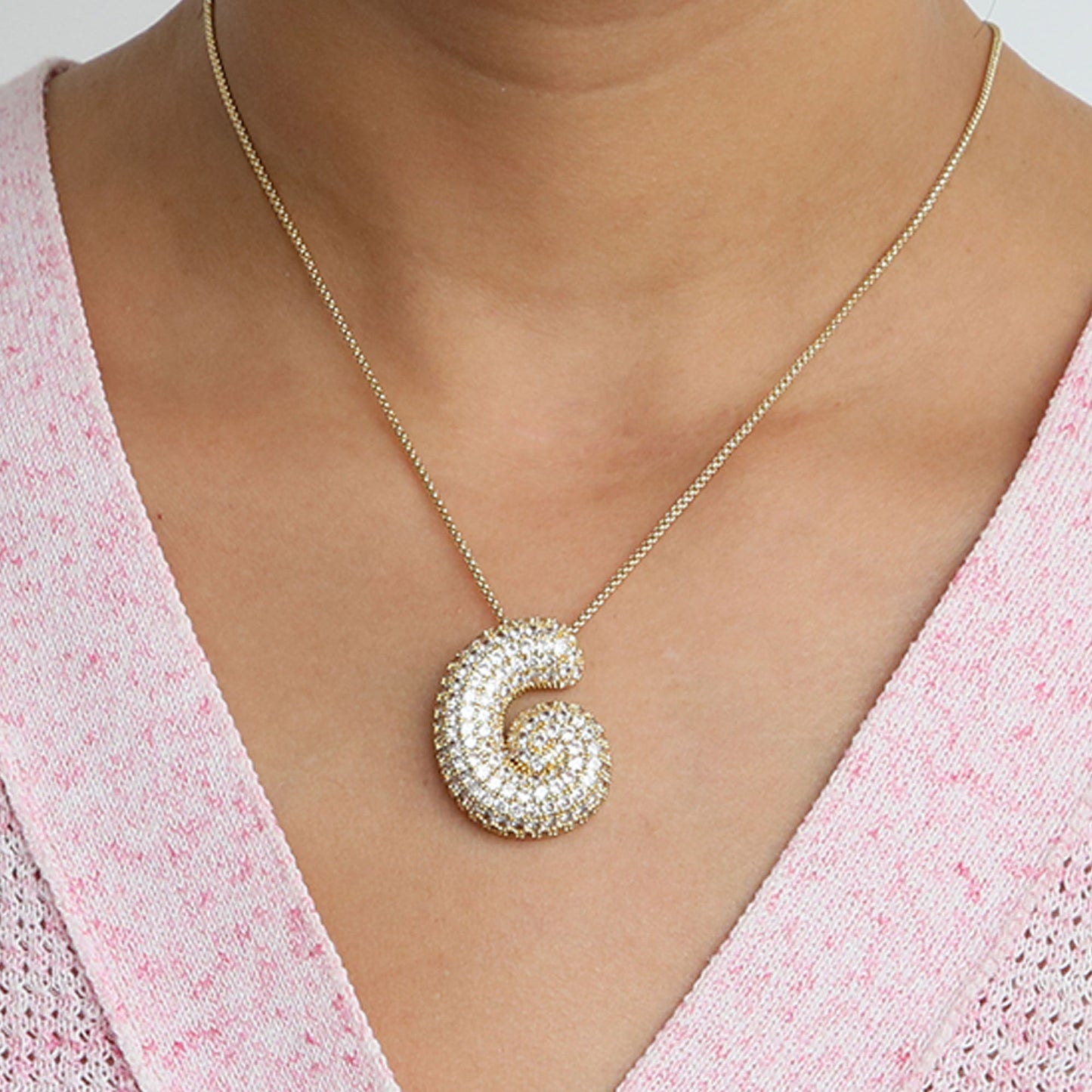 Elegant brass zircon balloon bubble chubby 26 English letter necklace