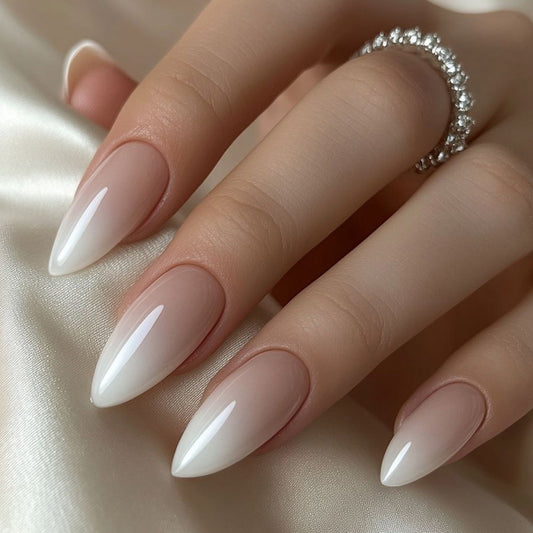 Elegant - Medium-Length Nail Stickers - Milk tea gradient almond-shaped nail art