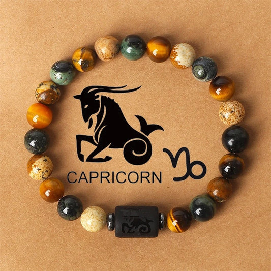 Twelve constellations natural stone beaded bracelet tiger eye stone picture stone crystal bracelet