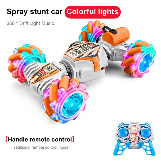 Induction twist car - transverse spray gesture double-sided car toy stunt car remote control car light music
