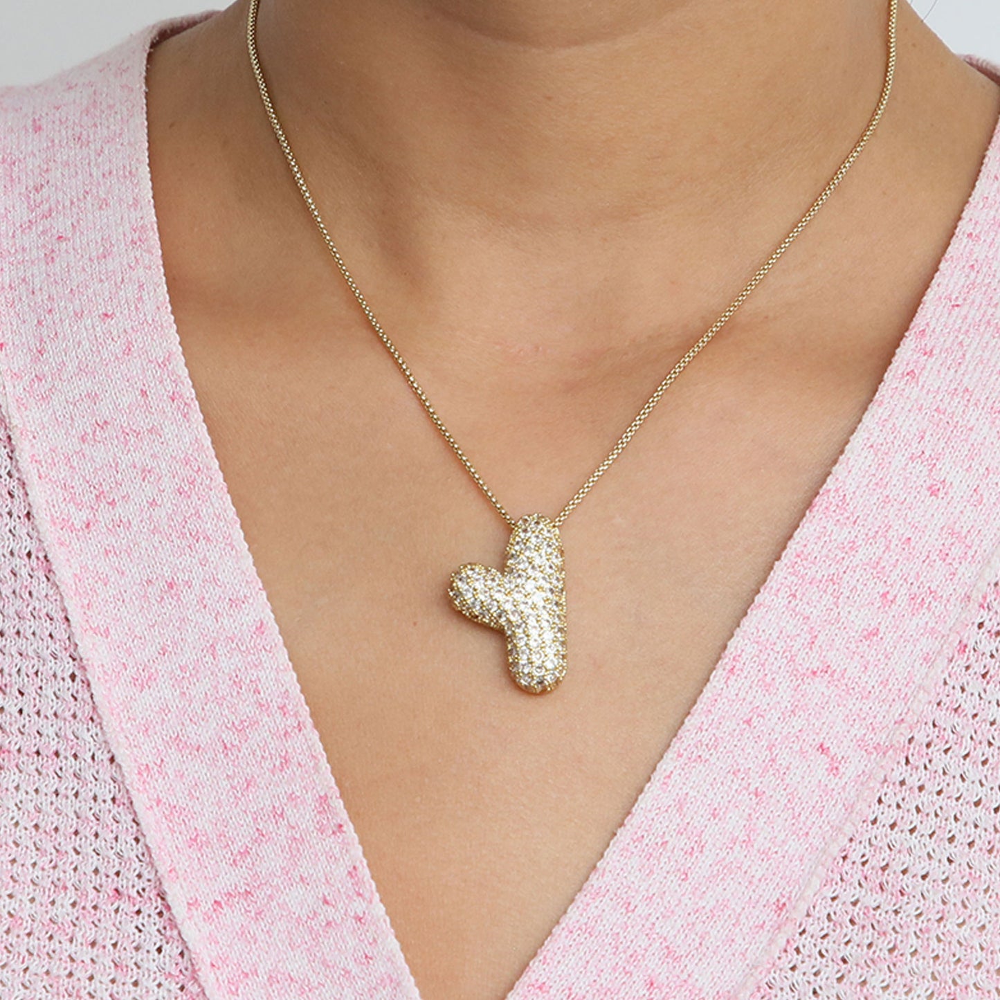 Elegant brass zircon balloon bubble chubby 26 English letter necklace