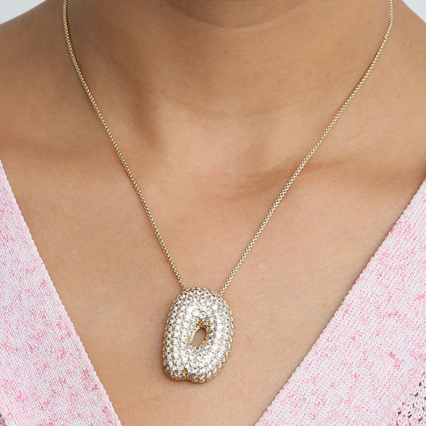 Elegant brass zircon balloon bubble chubby 26 English letter necklace
