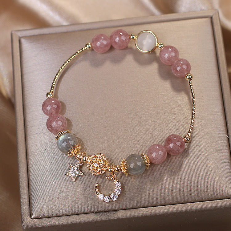 Badu crystal bracelet - strawberry crystal - white moonlight - yellow hair crystal --- FOR LUCK, FORTUNE, LOVE