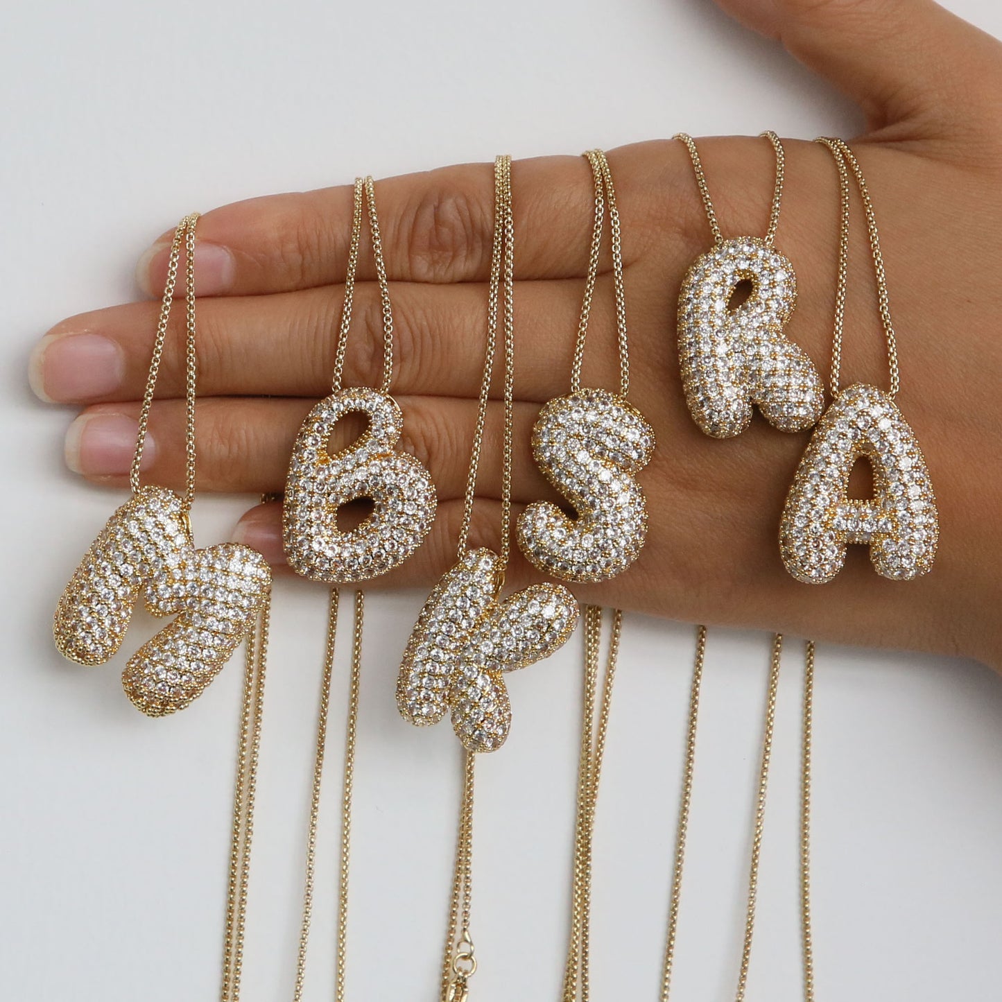 Elegant brass zircon balloon bubble chubby 26 English letter necklace