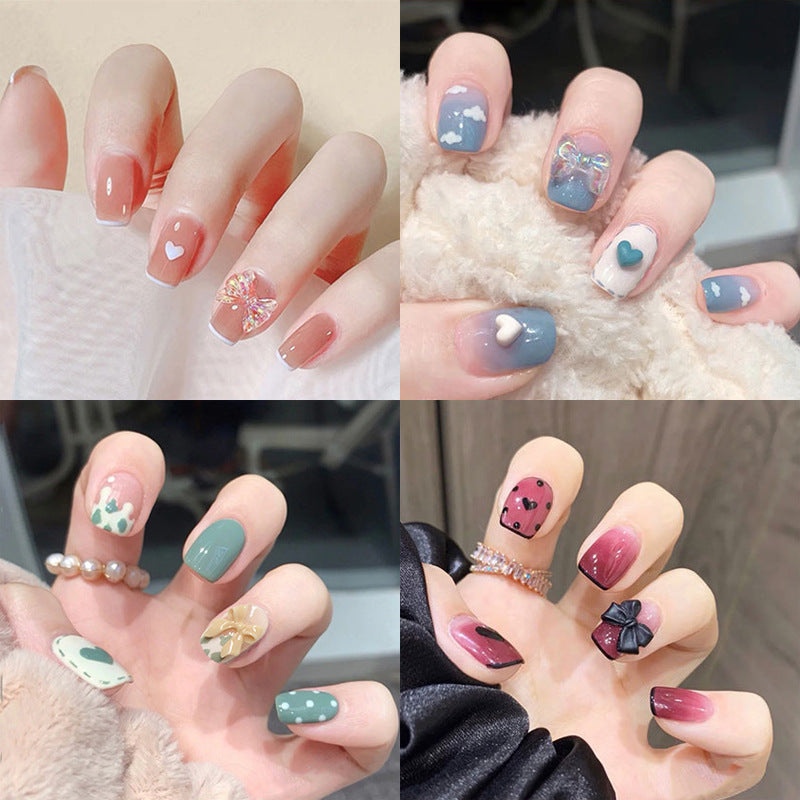 Wearable nails, fake nails, long water drops, European and American manicure, colorful small manicure tools, finished ladder-shaped nails