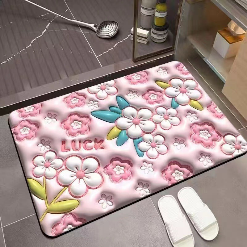 Three-dimensional 3D pattern carpet imitation diatom mud absorbent cushion household drain pad door non-slip mat foot pad