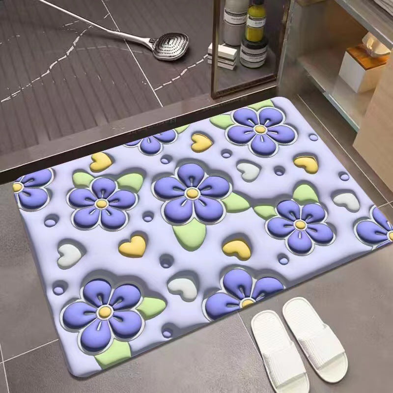 Three-dimensional 3D pattern carpet imitation diatom mud absorbent cushion household drain pad door non-slip mat foot pad