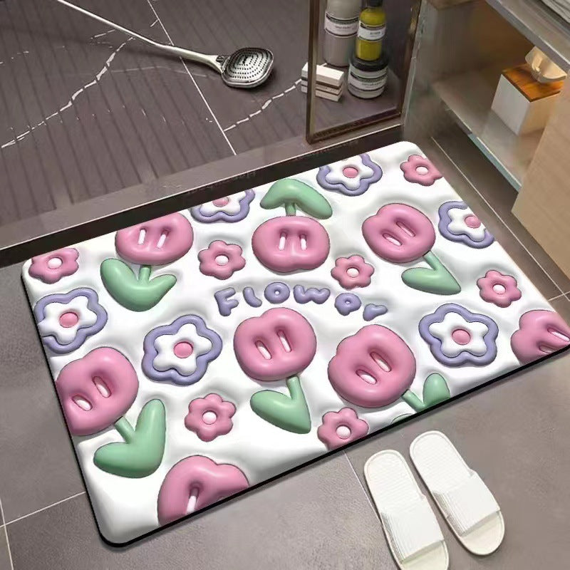 Three-dimensional 3D pattern carpet imitation diatom mud absorbent cushion household drain pad door non-slip mat foot pad