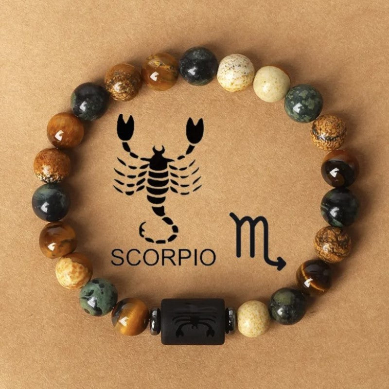 Twelve constellations natural stone beaded bracelet tiger eye stone picture stone crystal bracelet