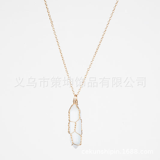 European and American hot-selling models -- Hexagonal column crystal wire necklace hand-wound natural stone crystal pendant