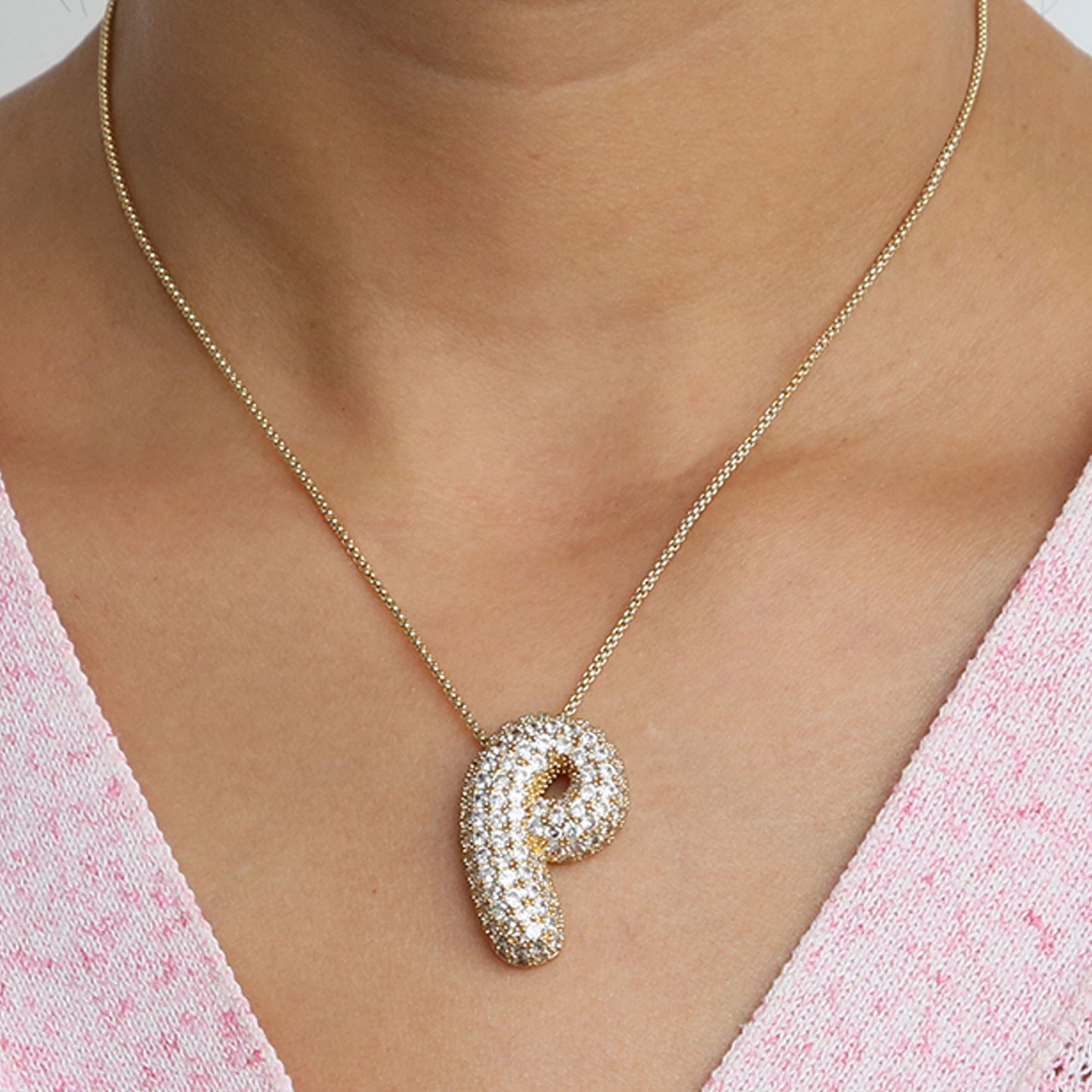 Elegant brass zircon balloon bubble chubby 26 English letter necklace