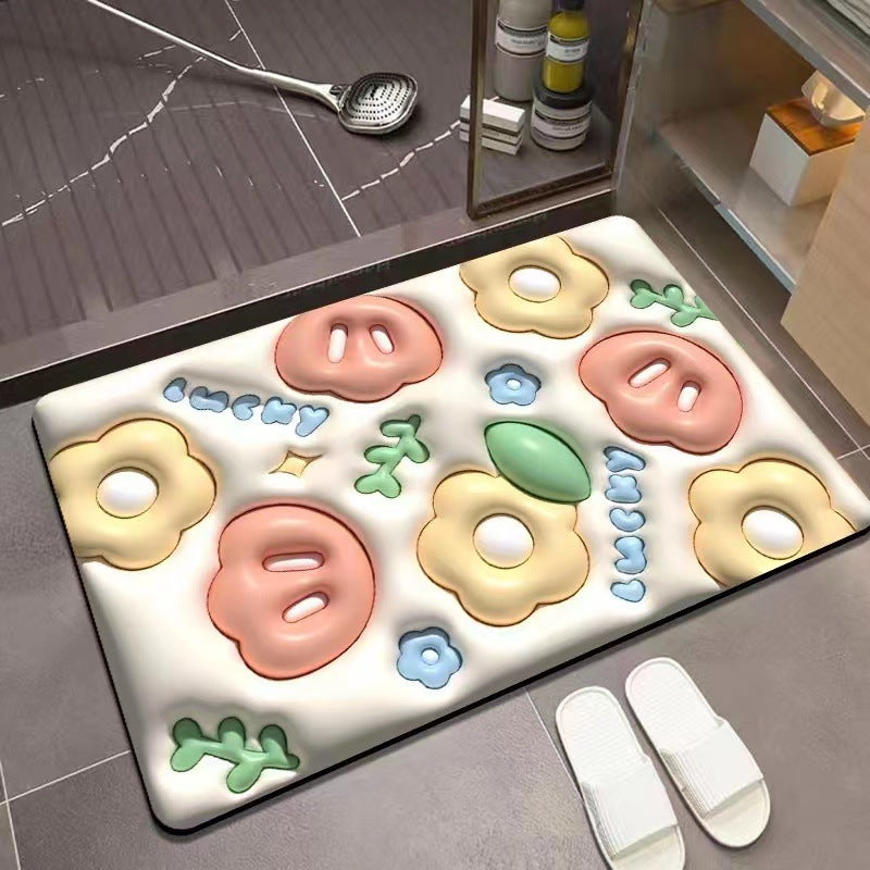 Three-dimensional 3D pattern carpet imitation diatom mud absorbent cushion household drain pad door non-slip mat foot pad
