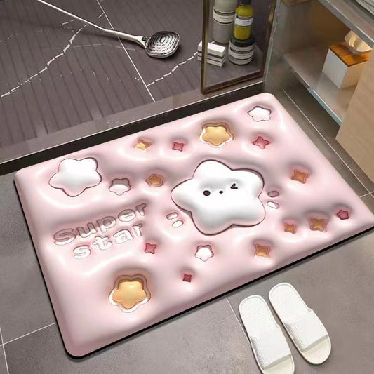 Three-dimensional 3D pattern carpet imitation diatom mud absorbent cushion household drain pad door non-slip mat foot pad